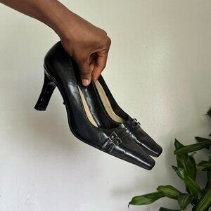 Vintage leather upper pointed square toe top trap heels